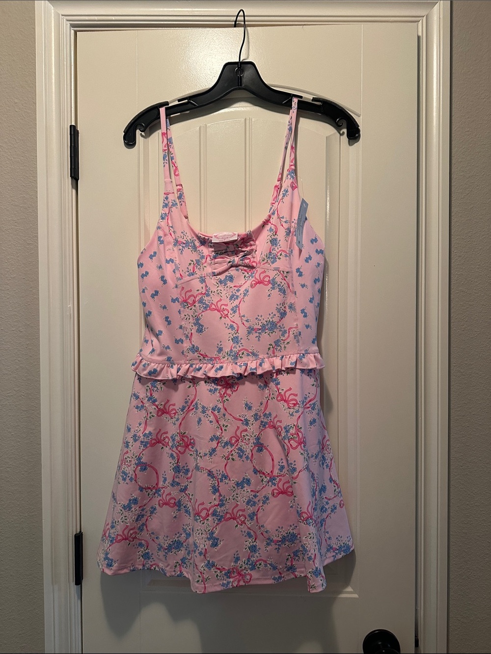 Shabby Chic Pink Floral Sundress with Blue Accents